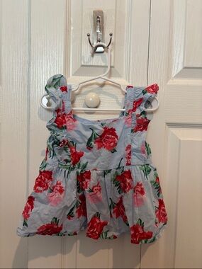 Janie and Jack Light Blue Floral Ruffle Tank Top